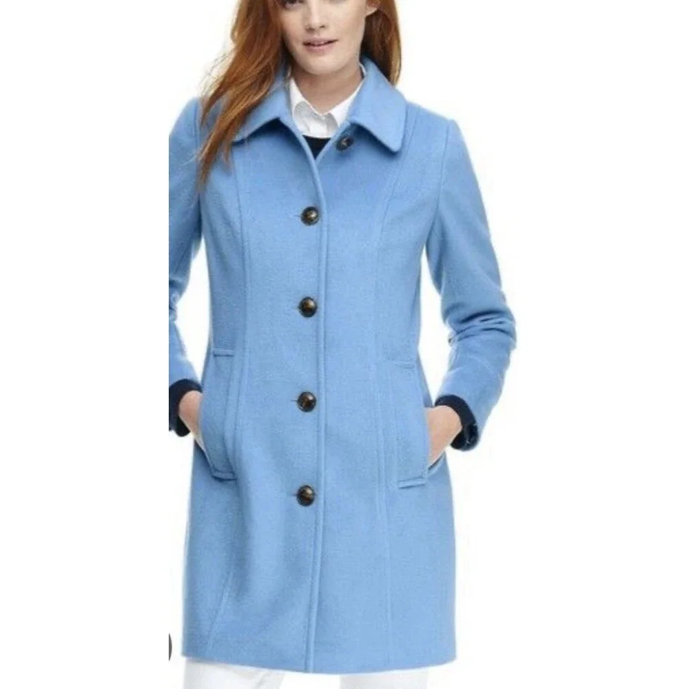 Lands End Pea Coat Women 18 Blue Wool Blend Pockets Long Preppy Classic Jacket